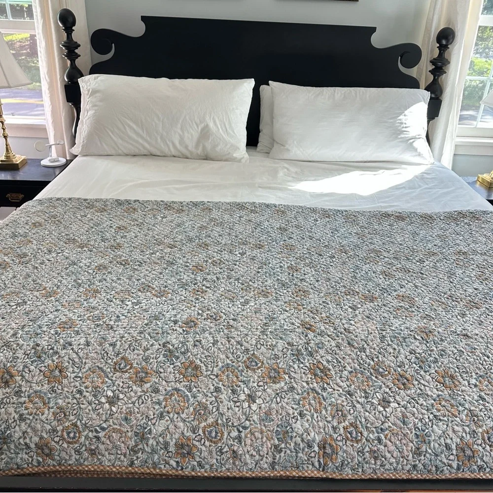 GARNET HILL blue odette floral cotton voile quilt